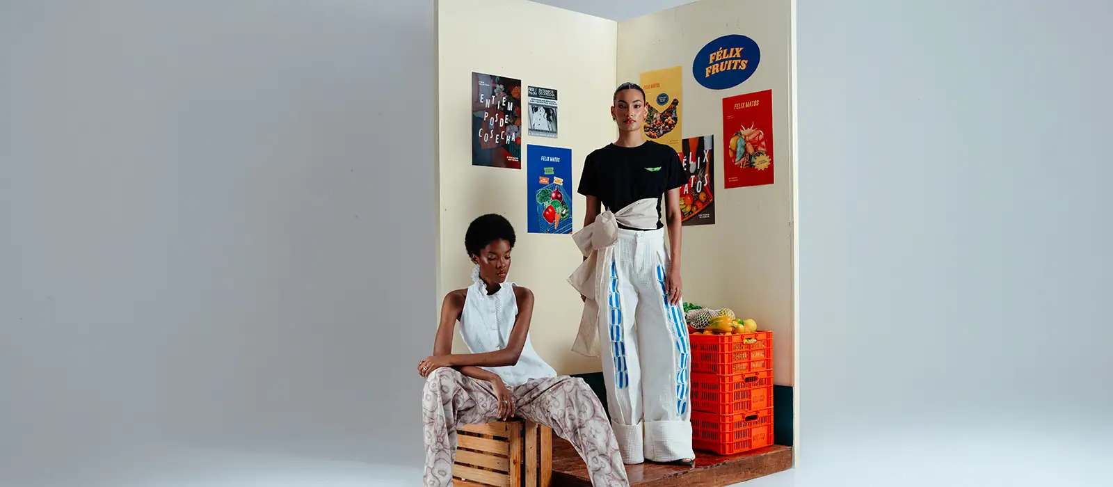 Felix Matos In Harvest Season collection slider image featuring two models styled in statement looks from the collection.